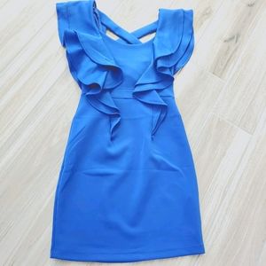 Freshine royal blue ruffle sleeve mini dress sz S